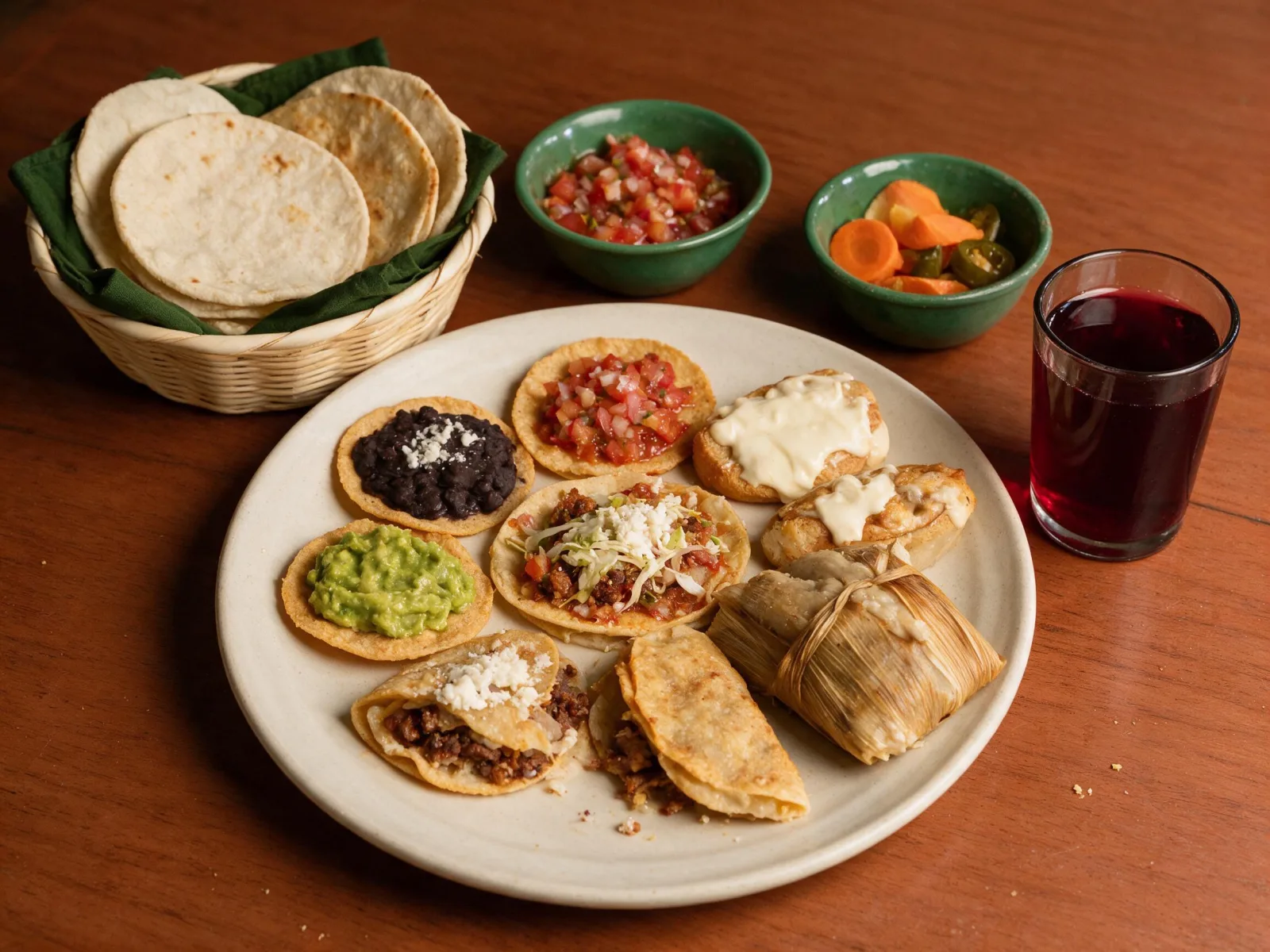 Tostadas, enchiladas, molletes, dobladas y chuchitos guatemaltecos para compartir