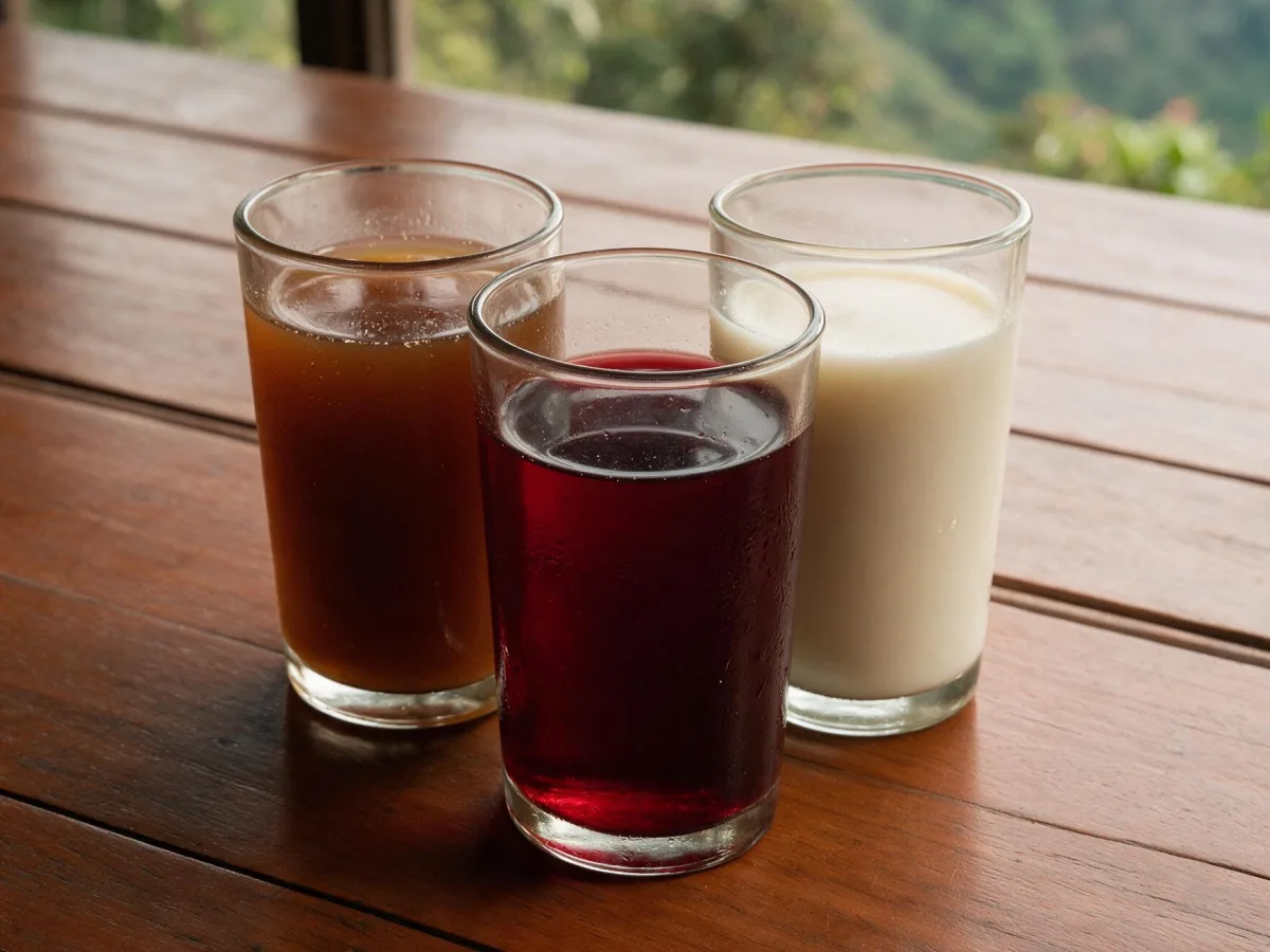 Vasos de fresco de tamarindo, jamaica y horchata
