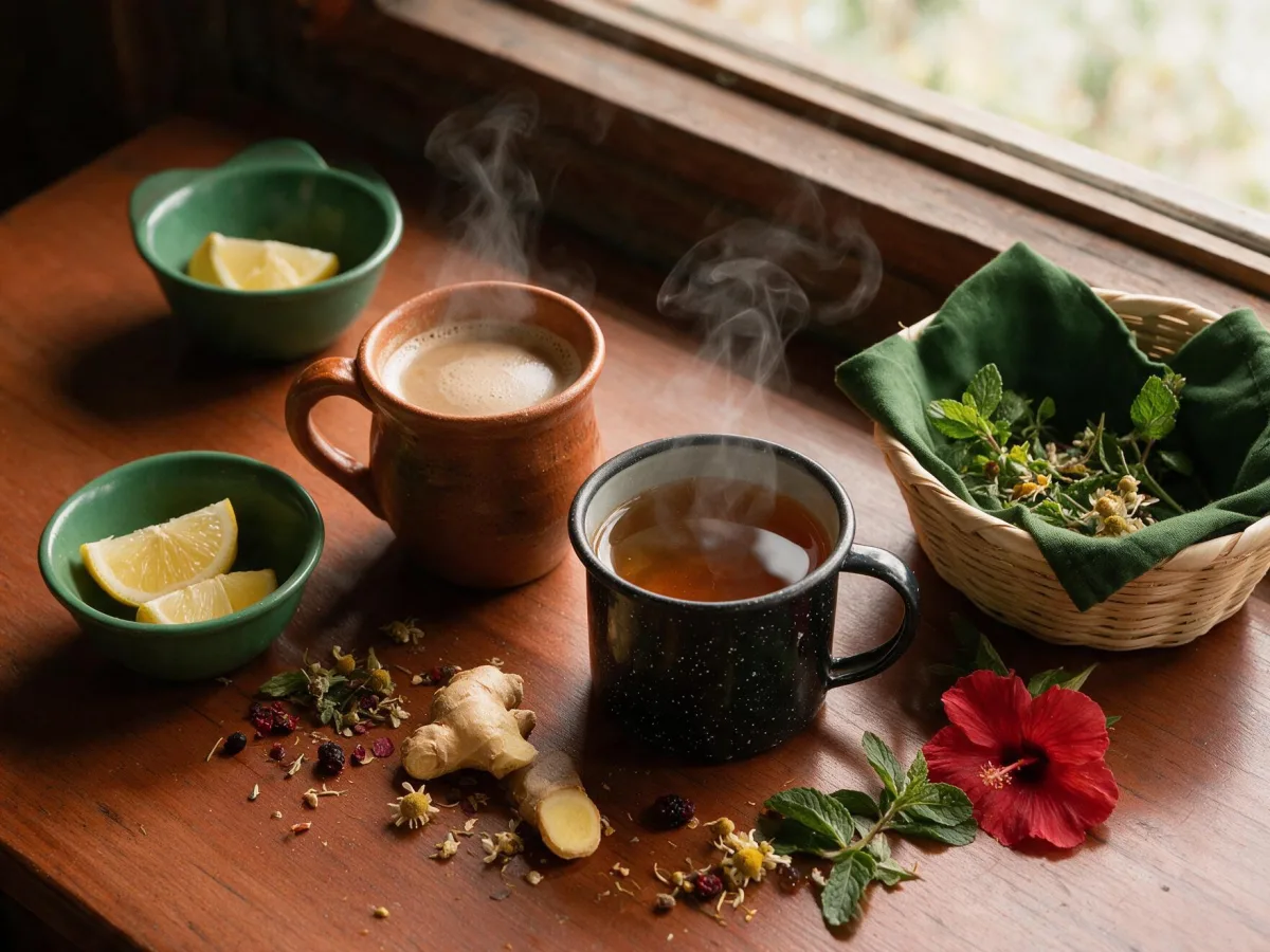 Café y tés calientes con jengibre, limón, menta y flores de manzanilla